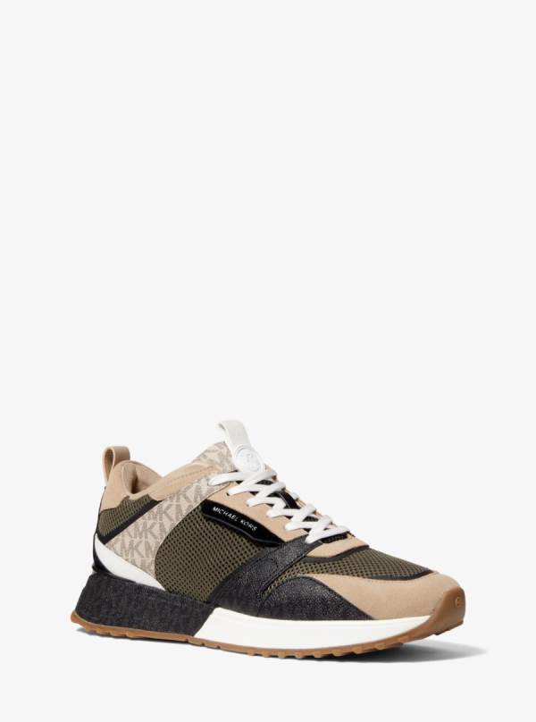 Panske Tenisky Michael Kors Theo Mixed-Media Olivovo Zelená - Topanky Michael Kors Slevy | LAWMN-9361